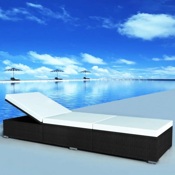 Tumbona con cojín ratán sintético negro M 5