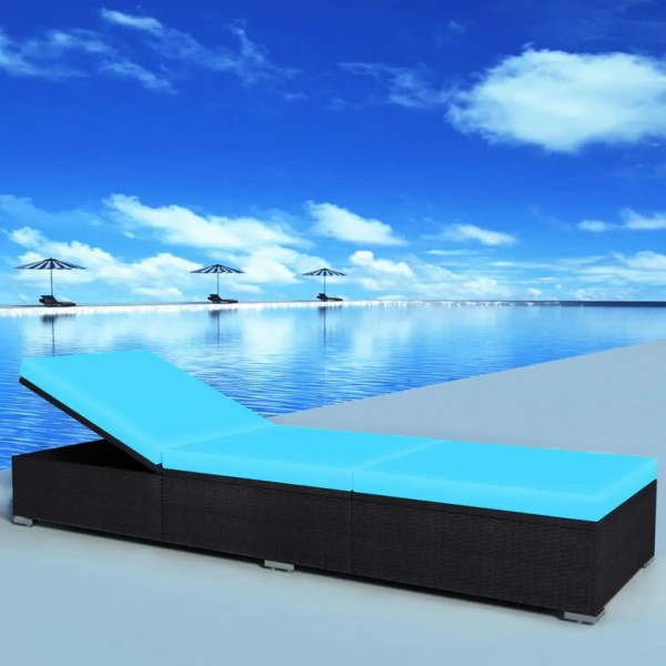 Tumbona de jardín con cojín ratán sintético negro D