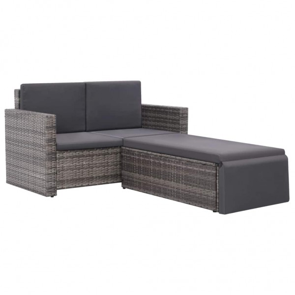 Set de muebles de jardín 2 pzas y cojines ratán sintético gris M 2
