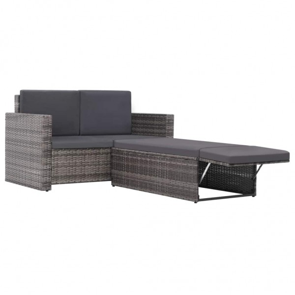 2 pcs conjunto lounge de jardim c/ almofadões vime PE cinzento M 3