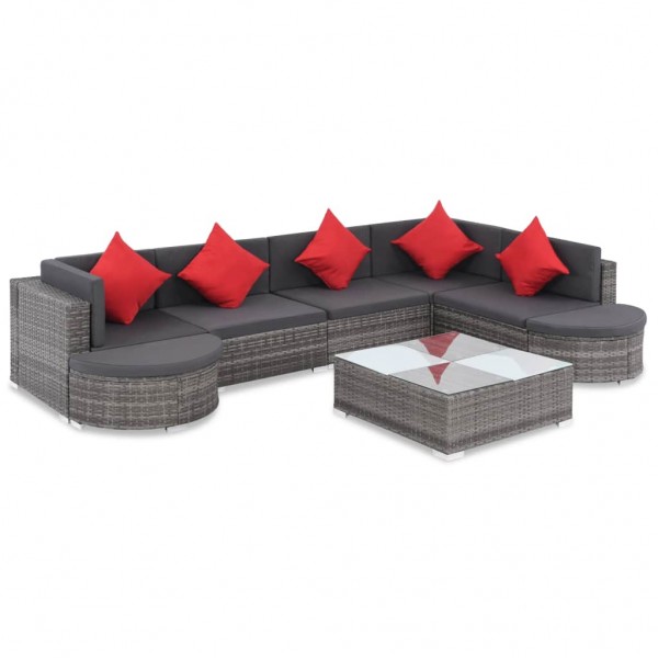 8 pcs conjunto lounge de jardim c/ almofadões vime PE cinzento D