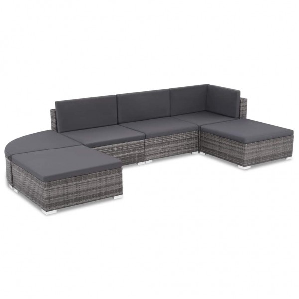 6 pcs conjunto lounge de jardim c/ almofadões vime PE cinzento D