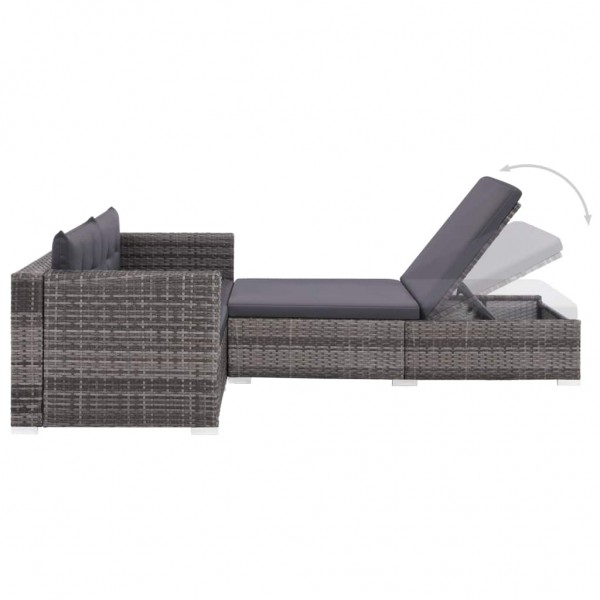 Set de muebles de jardín 3 pzas y cojines ratán sintético gris M 3