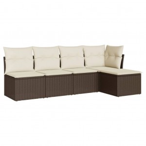 5 pcs conjunto sofás p/ jardim c/ almofadões vime PE castanho H