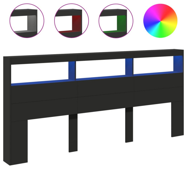 Cabecero de cama con LED negro 220x17x102 cm M 2