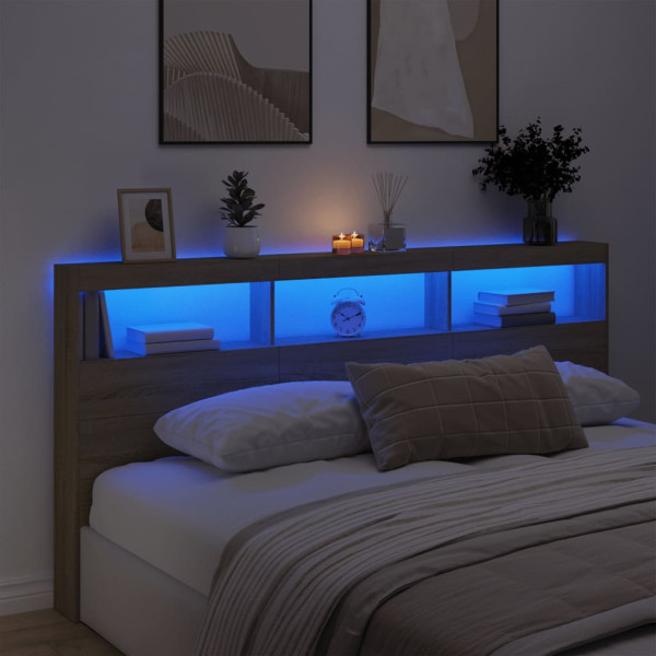 Cabecero de cama con luz LED roble Sonoma 200x17x102 cm M 4