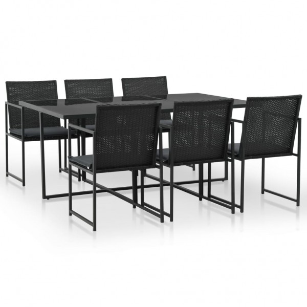 7 pcs conjunto jantar exterior com almofadões vime PE preto D