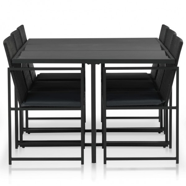 7 pcs conjunto jantar exterior com almofadões vime PE preto M 2