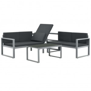 Conjunto lounge p/ jardim com almofadas 3 pcs alumínio preto H
