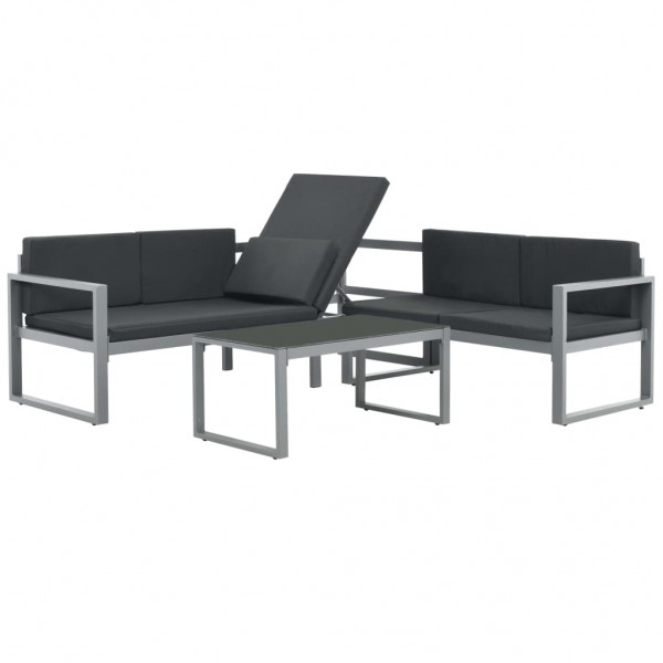 Conjunto lounge p/ jardim com almofadas 3 pcs alumínio preto M 2