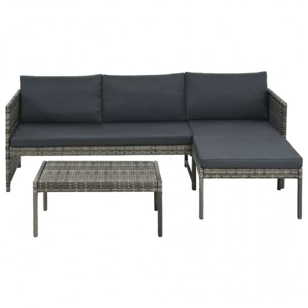 Set de muebles de jardín 3 pzas y cojines ratán sintético gris M 2