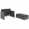 2 pcs conjunto lounge de jardim c/ almofadões vime PE cinzento 1