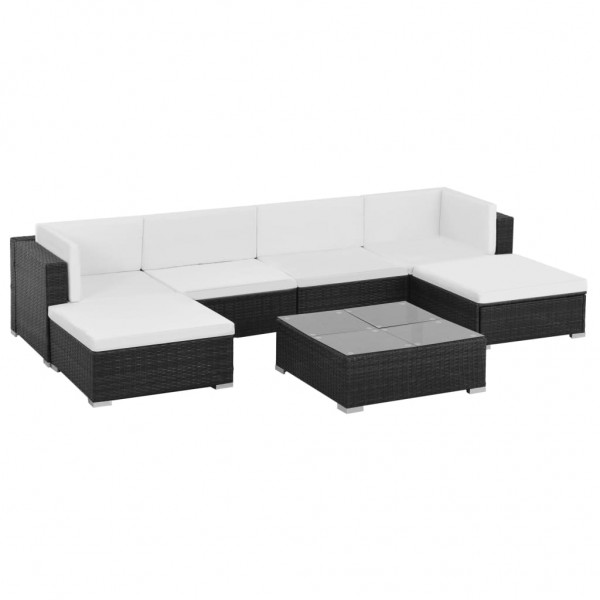 Set muebles de jardín 7 piezas y cojines ratán sintético negro D