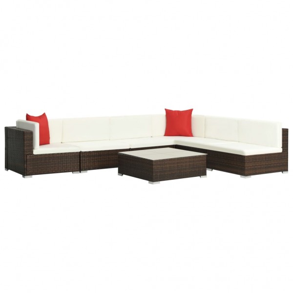 Set muebles de jardín 7 piezas y cojines ratán sintético marrón M 2
