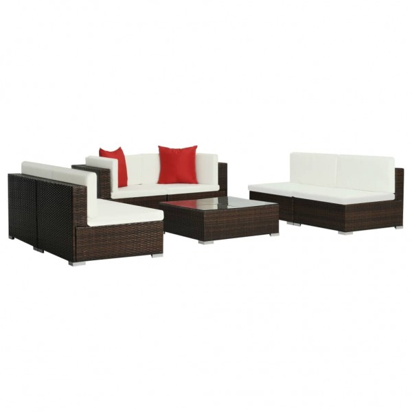 Set muebles de jardín 7 piezas y cojines ratán sintético marrón M 3