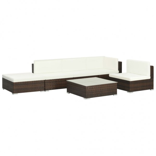 Set muebles de jardín 6 piezas y cojines ratán sintético marrón D