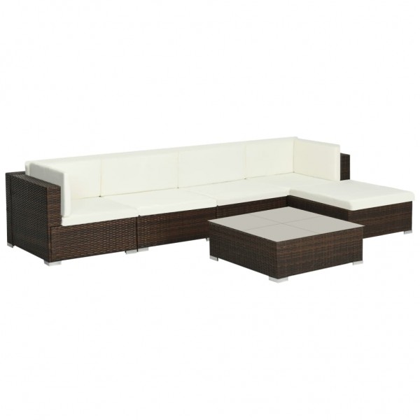 Set muebles de jardín 6 piezas y cojines ratán sintético marrón M 2
