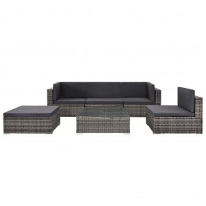 Set de muebles de jardín 6 pzas y cojines ratán sintético gris H