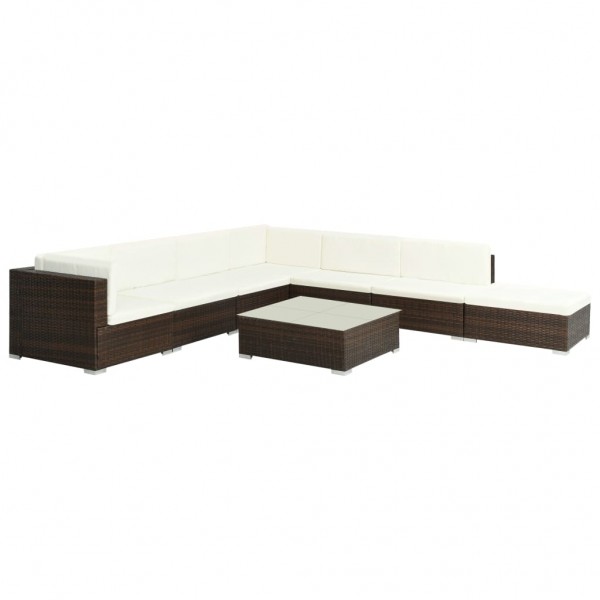 Set muebles de jardín 8 piezas y cojines ratán sintético marrón M 2