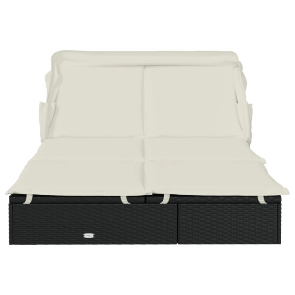 Tumbona 2 personas toldo plegable ratán PE negro 213x118x97 cm M 3