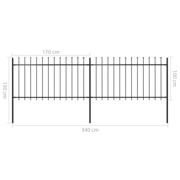 Valla de jardín con puntas de lanza acero negro 3.4x1 m M 5