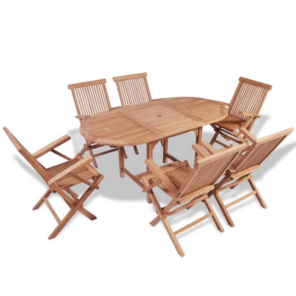 Set de comedor de jardín 7 piezas de madera maciza de teca D