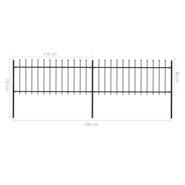 Cerca jardim com topo em lanças 3.4x0.8 m aço preto M 5