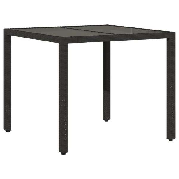 Mesa de jardim com tampo de vidro 90x90x75 cm vime PE preto M 2
