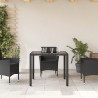 Mesa de jardim com tampo de vidro 90x90x75 cm vime PE preto 3