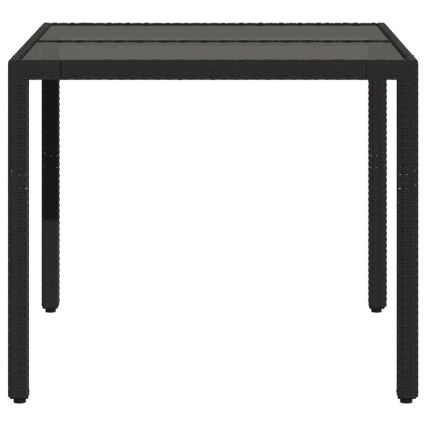 Mesa de jardín superficie de vidrio ratán PE negro 90x90x75 cm M 5