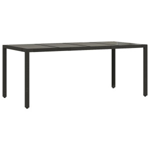 Mesa de jardim com tampo de vidro 190x90x75 cm vime PE preto H