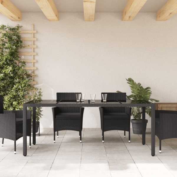 Mesa de jardim com tampo de vidro 190x90x75 cm vime PE preto M 3