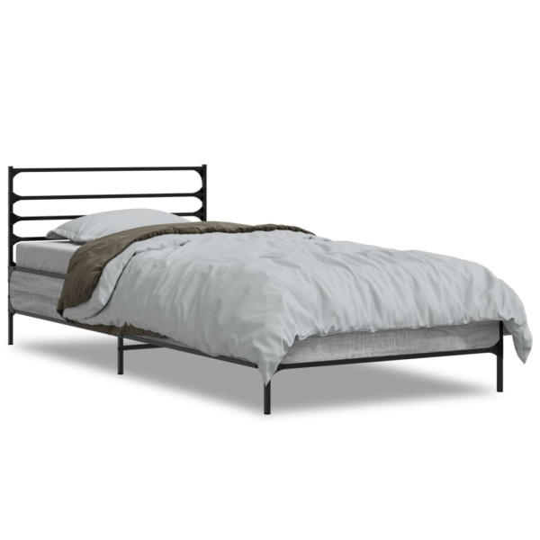 Estructura cama madera ingeniería metal gris Sonoma 90x190 cm M 3