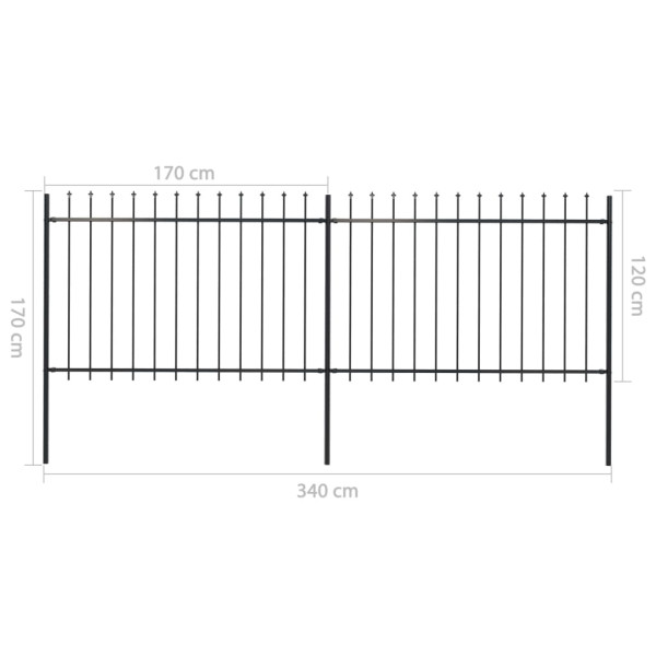 Valla de jardín con puntas de lanza acero negro 3.4x1.2 m M 5