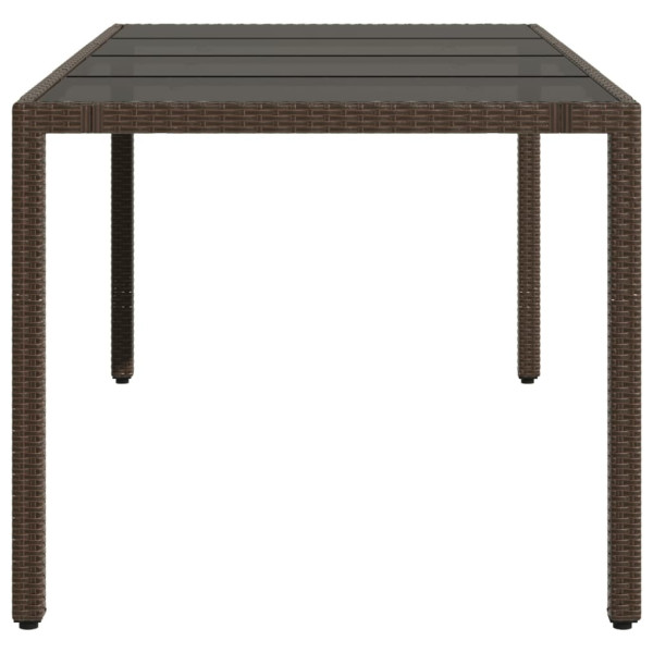 Mesa de jardim com tampo de vidro 190x90x75 cm vime PE castanho M 5