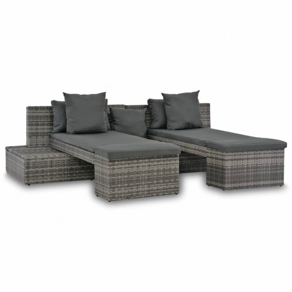Set de muebles de jardín 4 pzas y cojines ratán sintético gris M 3
