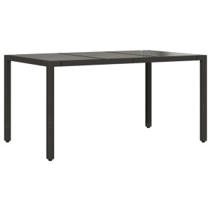 Mesa de jardín superficie de vidrio ratán PE negro 150x90x75 cm H