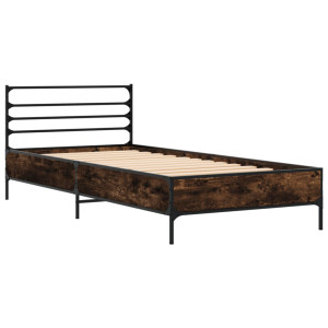 Estructura cama madera ingeniería metal roble ahumado 90x190 cm H