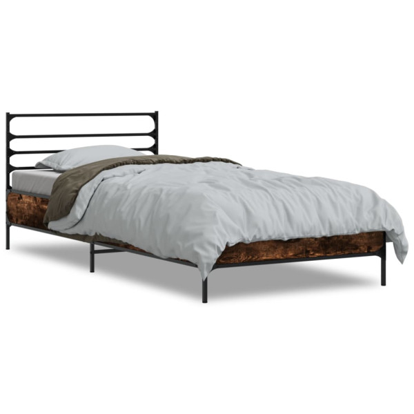 Estructura cama madera ingeniería metal roble ahumado 90x190 cm M 3