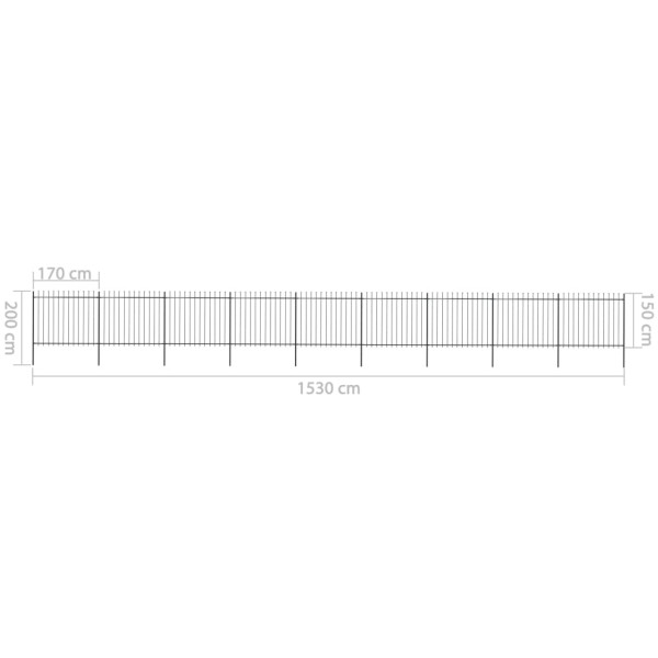 Cerca de jardim com topo em lanças 15.3x1.5 m aço preto M 5