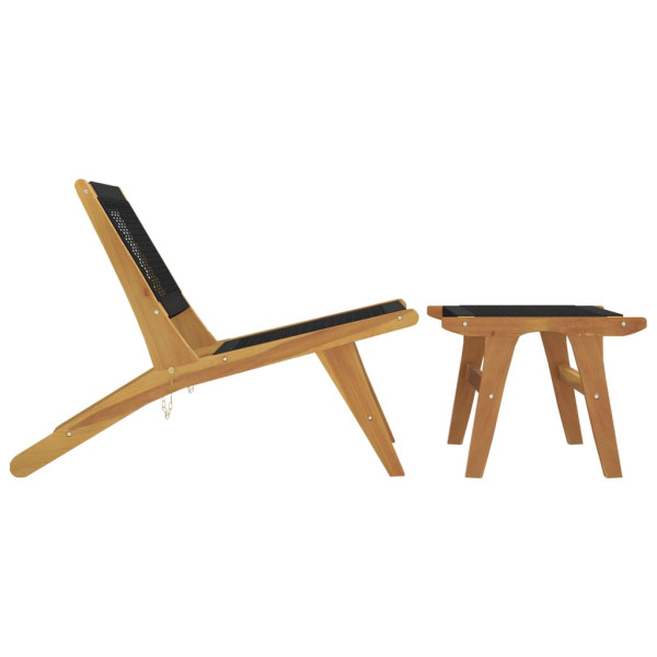 Silla de jardín con reposapiés madera maciza teca y poliéster M 4