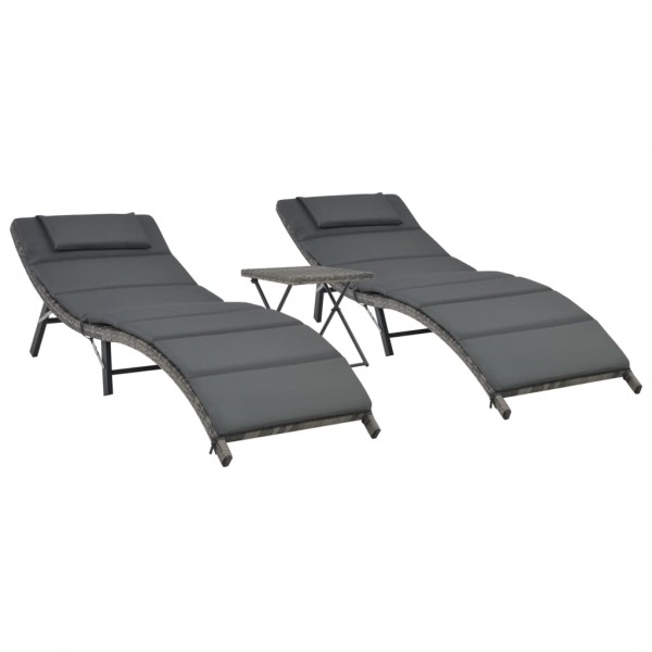 Set de muebles de jardín plegables 3 pzas ratán sintético gris D