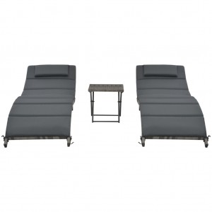 Conjunto de mobília de jardim dobrável 3 pcs ratão sintético cinza H