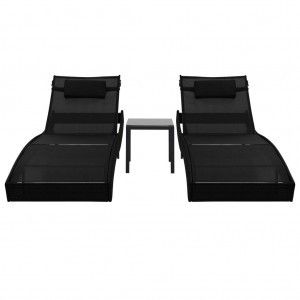 Espreguiçadeiras com mesa 2 pcs vime PE e textilene preto H