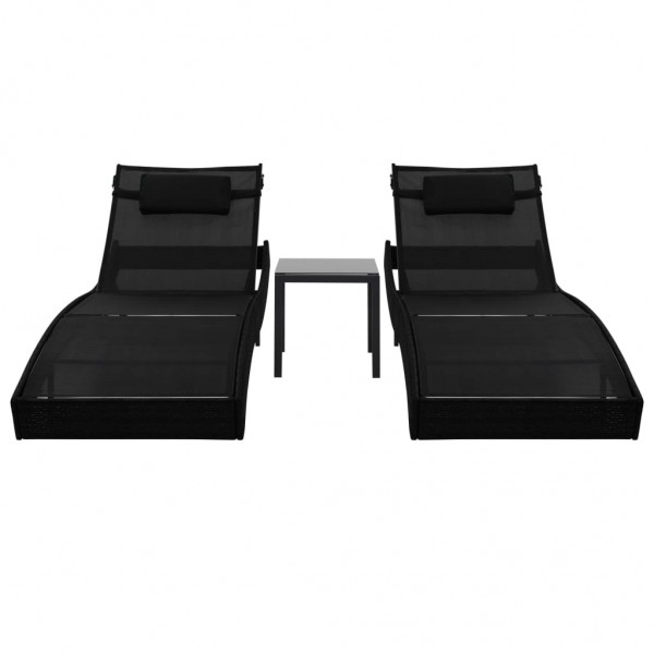 Espreguiçadeiras com mesa 2 pcs vime PE e textilene preto M 2