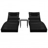 Espreguiçadeiras com mesa 2 pcs vime PE e textilene preto 2