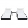 Espreguiçadeiras com mesa 2 pcs vime PE e textilene preto 2