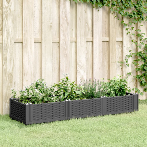 Jardinera con clavijas PP negro 125x40x28.5 cm D