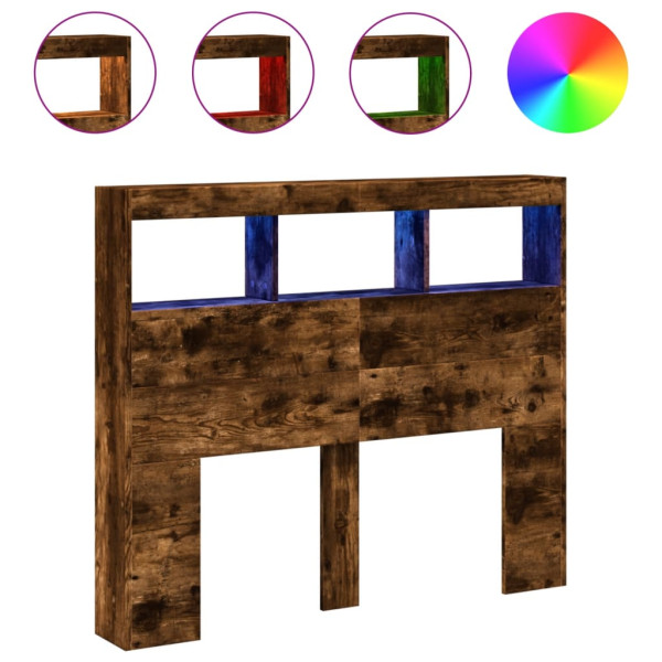 Cabecero de cama con luz LED roble ahumado 100x17x102 cm M 2