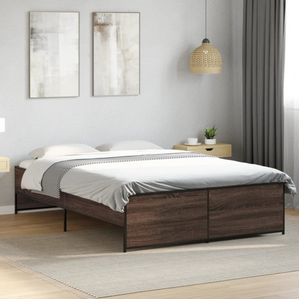 Estructura cama madera ingeniería metal marrón roble 120x190 cm M 3